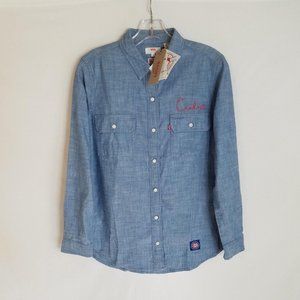 NEW Levis x MLB Chicago Cubs Womens Button Front L/S Chambray Shirt Size Small